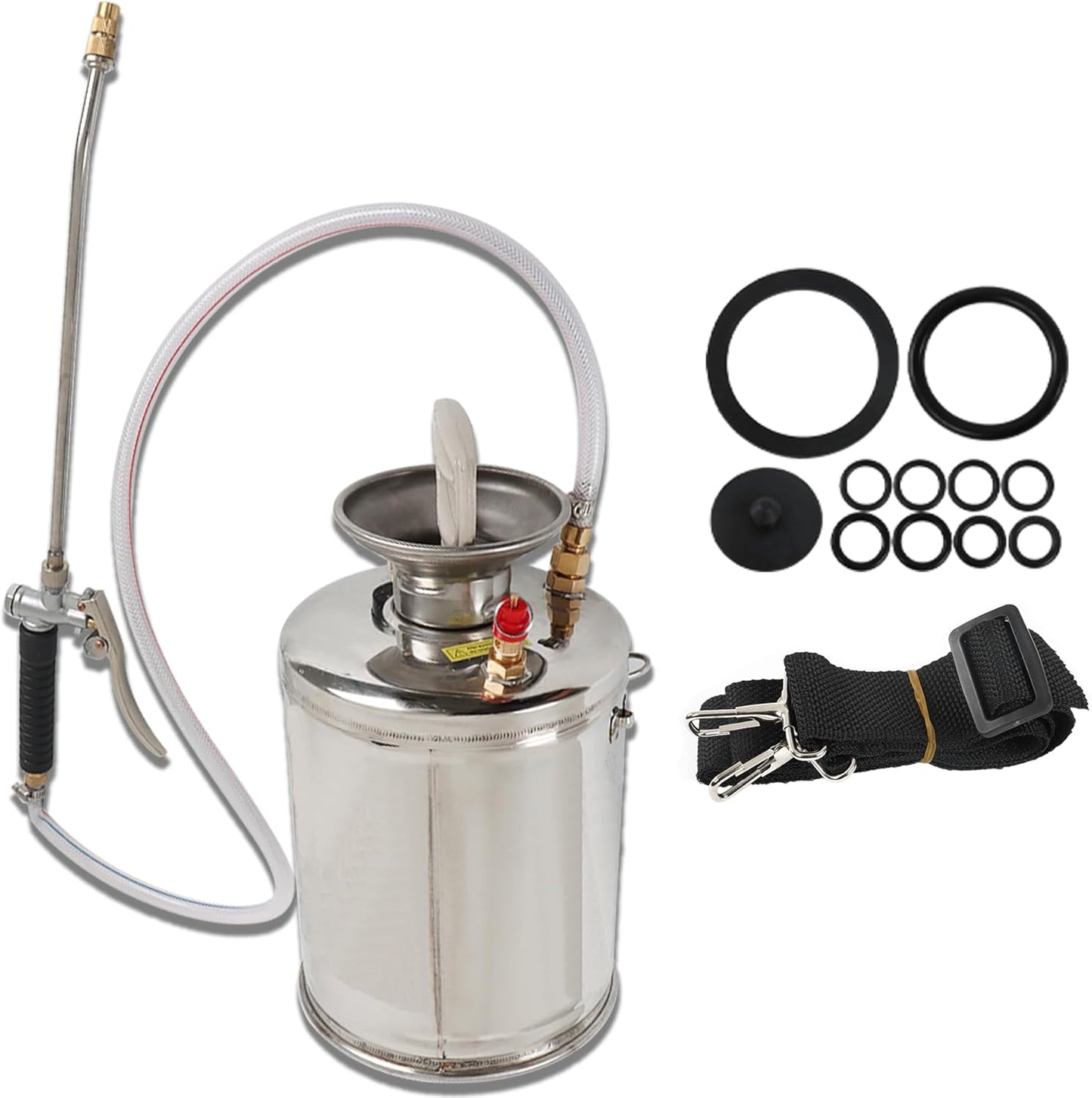 1 Gallon Stainless Steel Sprayer Hand Pump Sprayer with Pressure Gauge Safety Valve Adjustable Nozzle for Gardening Lawn and Cleaning