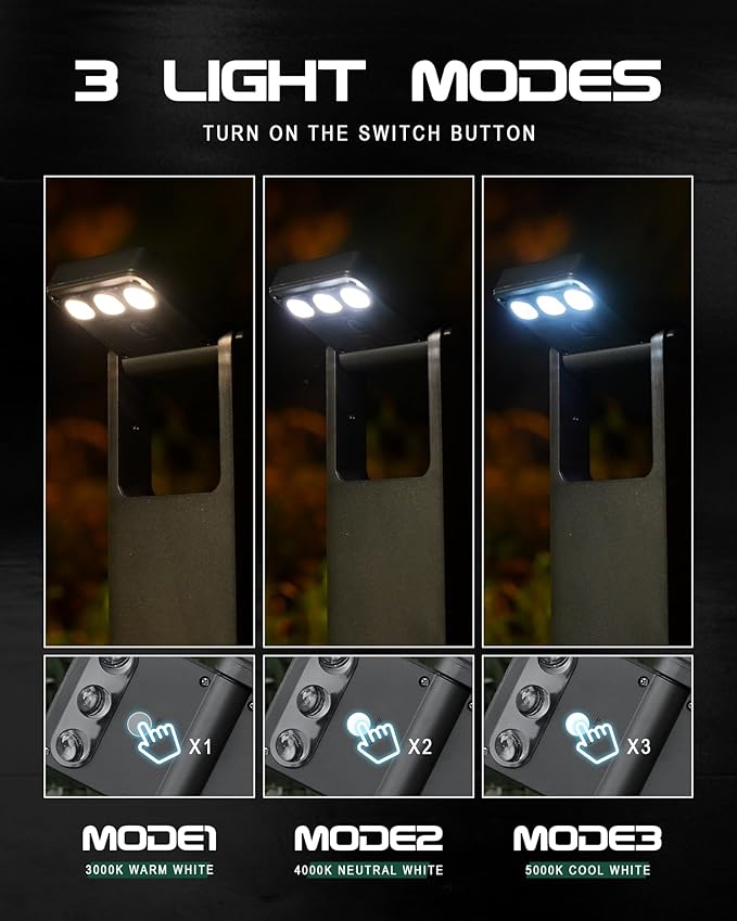 8 Pack Walkway Solar Lights for Outside, 3 Color Temperature Solar Pathway Lights Outdoor, 360 Degree Adjustable, IP65 Yard & Landscape Lighting Decor, YL4079-8