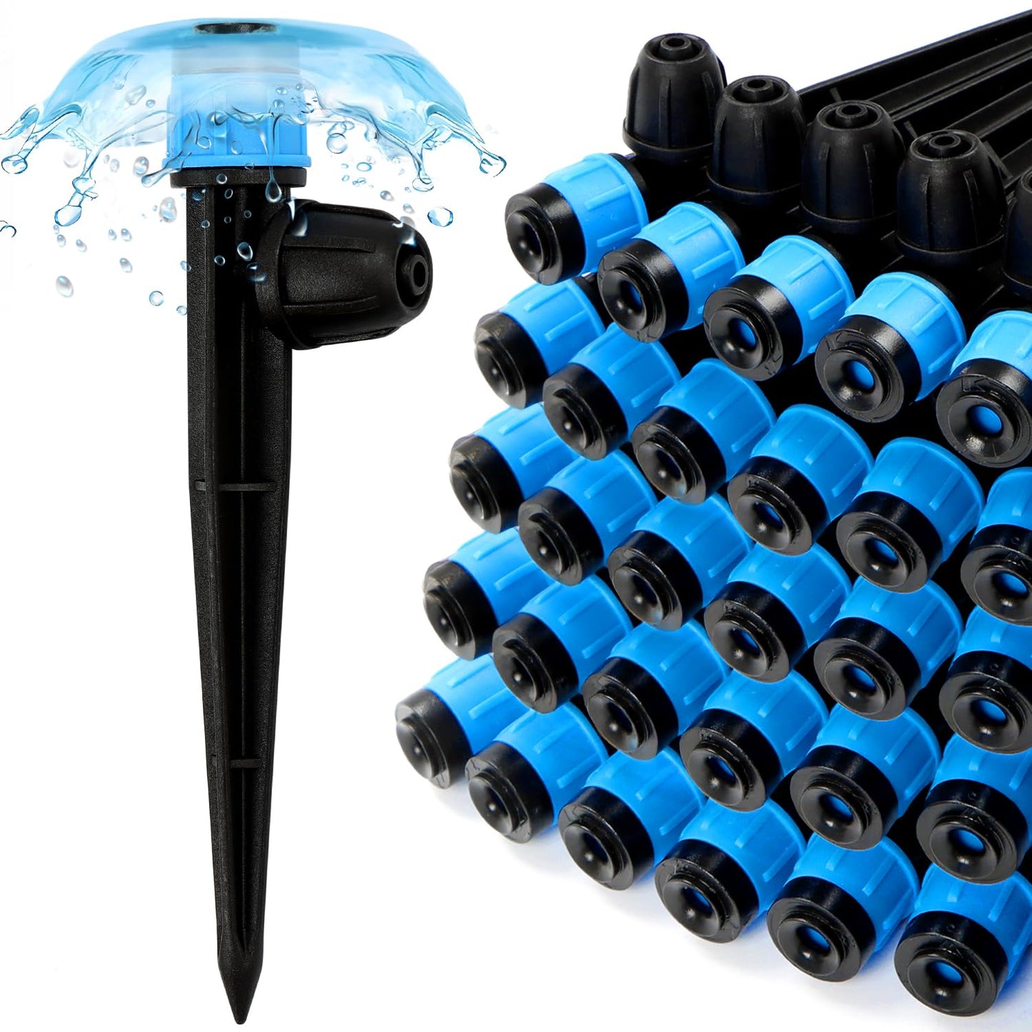 25 Pieces Drip Emitters for 1/4" Drip Irrigation Tubing, Adjustable 360 Degree Vortex Drip Emitters with Stake 360° Full Circle Umbrella Shape Pattern Garden Irrigation Micro Drippers