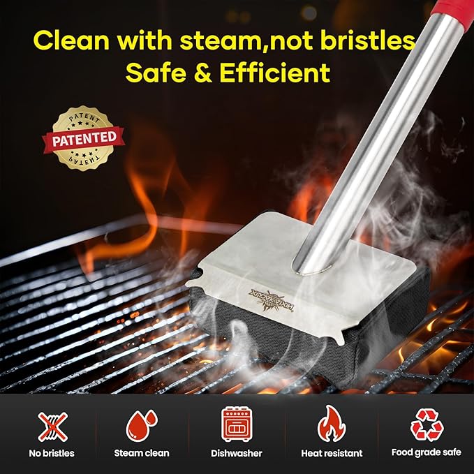 Grill Brush Bristle Free,Unique Wave pad for Cast Iron/Stainless-Steel Grates, (Only Replaceable Cleaning Head No Grill Brush)