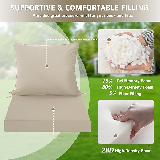 19"x19" Outdoor Cushion for Patio Furniture – Water-Repellent & Fade-Resistant Patio Chair Cushion for Garden, Deck, or Porch – Cream