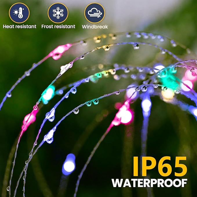 4 Pack Solar Firework Lights 150 LED Create Magical Nights, Waterproof Starburst Fairy Lights for Garden Yard Patio Christmas Romantic Wedding Party Decor(Color)