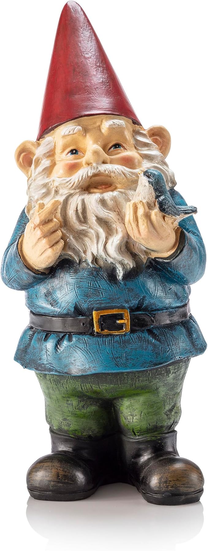 Alpine Corporation 12" Tall Outdoor Garden Gnome with Bird Yard Statue Decoration, Multicolor