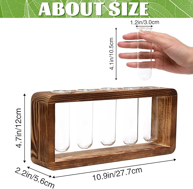 Glass Plant Propagation Station with 5 Test Tubes Planter Vase with Wooden Stand Birthday Gifts for Women Mom Plant Lovers