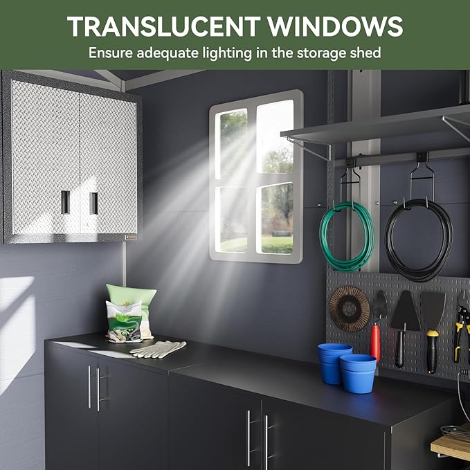 Aoxun 8 X 6.2 FT Resin Storage Shed Outdoor Plastic Large Garden Shed with Lockable Door, Floor for Backyard, Garden, Patio, Lawn, Grey (Grey, 8' x 6.2')