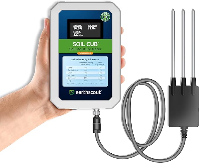 5-in-1 EarthScout Soil Cub Commercial Grade Precision Soil Moisture Meter: Soil Moisture/Soil Temp/Soil EC/Air Temp/Humidity. Irrigation:Farm,Golf,Orchard,Nursery,Garden,Landscape,Research,Education