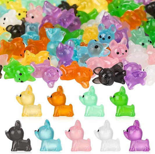 90 Pcs Luminous Mini Resin Dogs, Miniature Dog Figurines, Cute Small Dog Figures, Mini Dog Figurines Statues Glow in The Dark Crafts Cake Decor Tiny Home for Micro Landscape Dollhouse Garden