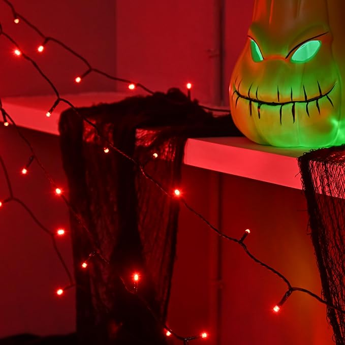 300 LED Halloween String Lights, 118FT Waterproof Outdoor Red Halloween Lights with 8 Modes for Yard & Garden Decoration (118 Ft)
