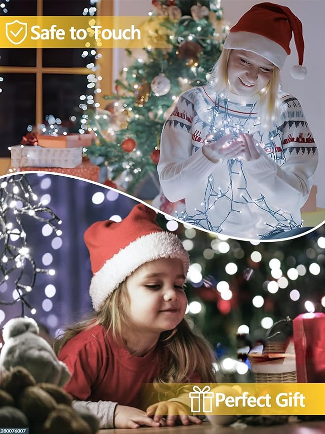 6 Pack 600 LED Solar String Lights for Outside, Solar Christmas Lights Outdoor Waterproof, Green Wire Twinkle Light with 8 Lighting Modes for Xmas Tree Wedding Party Garden Decorations (Cool White)