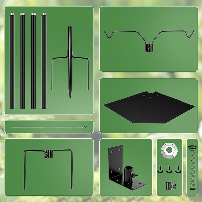 Bird Feeder Pole, 79 Inch Heavy Duty Bird House Pole Mount Kit for Outdoors, Adjustable Feeding Stand, with 2-Hooks, Metal Squirrel Baffle and 5-Prong Base, Black