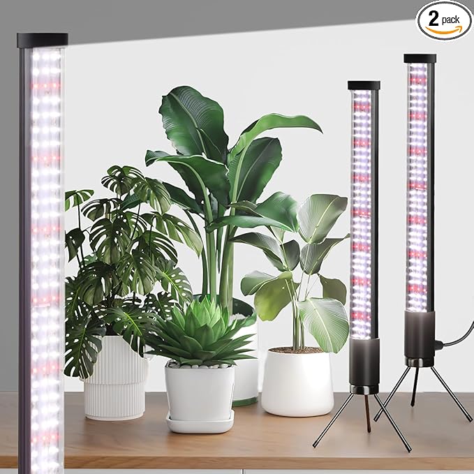 2-Pack, T10 Vertical Grow Light, 6000K Full Spectrum Desktop Plant Light 18.9",Hung or Stood, with 3 Modes & 5 Dimming Levels, Suitable Small & Medium Plants Indoors, Auto On Off Timing 4/8/12/18Hrs