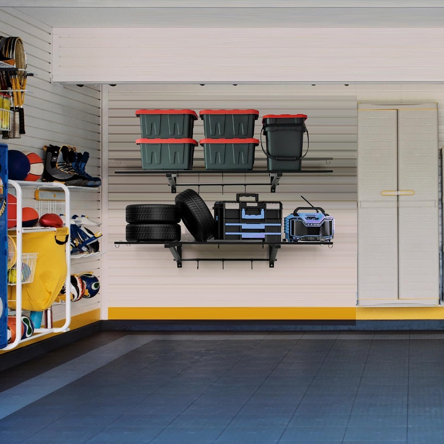 2-Pack 1X4 FT Garage Shelving Wall Mounted Holds Up to 800 Lbs Heavy Duty Wall Shelf, Black Metal Floating Adjustable Wall System Shelves for Garage Storage, Shed