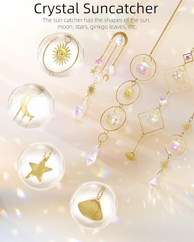 6 Pack Crystal Suncatcher,Hanging Sun Catchers with Crystals, Colorful Crystals Suncatchers Rainbow Prisms for Windows Christmas Tree Home Wedding Party Car Indoor Outdoor Garden Decor
