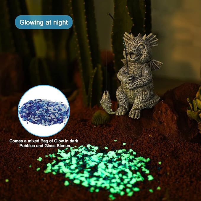 Goodeco Dragon Statue Garden Decor - Adorable Baby Fishing Dragon Figurines Outdoor Statues for Koi Pond/Fairy Garden Accessories,Gardening Gifts for Women 5.1 * 8.5 in