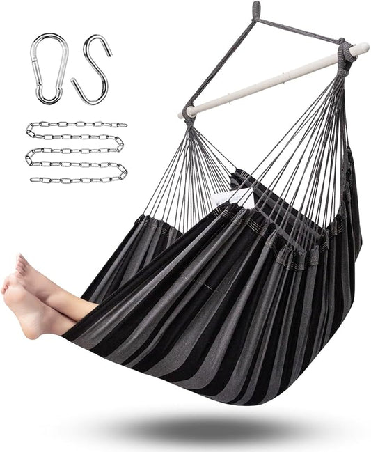 ADVOKAIR Hammock Chair Hanging Chair Rope Swing XXL - Max 500lbs, 70in Large Hammock Swing Chair -Portable Steel Spreader Bar with Anti-Slip Rings-Roomy & Strong