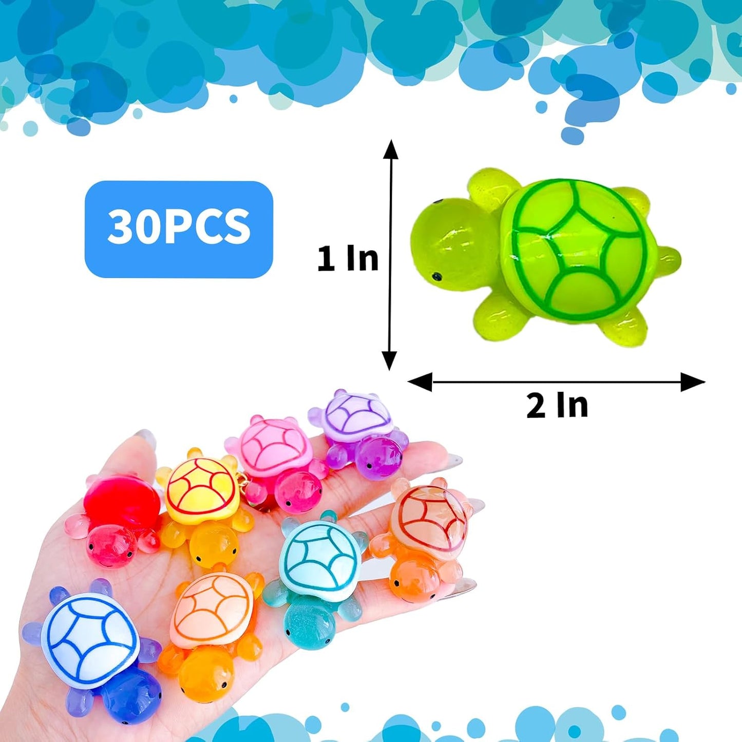 30 Pcs Medium Glow in The Dark 3D Resin Turtles Miniature Garden Figurines,Accessories for Decorating DIY Dollhouse Fish Tank Fridge Wall Art, Safe, Durable, Non Fading