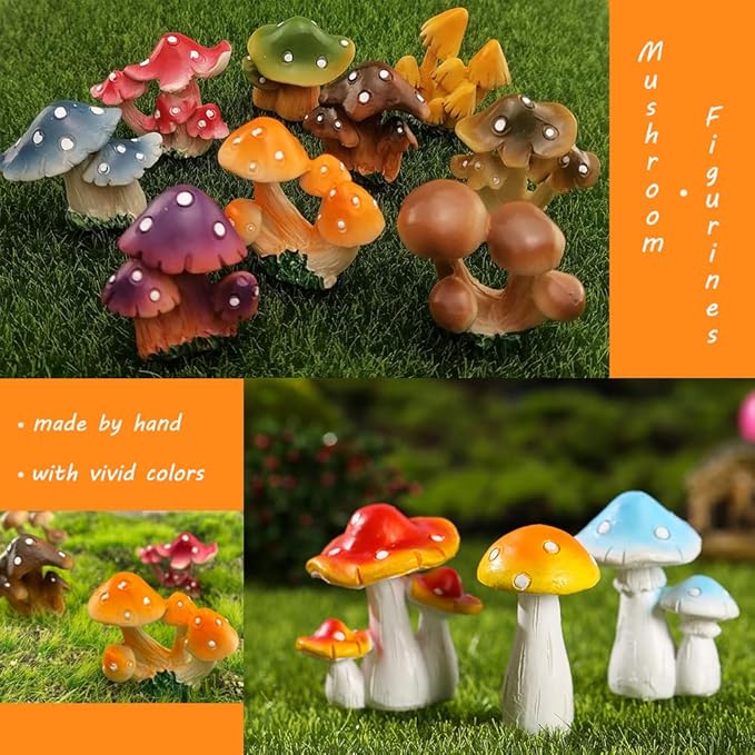 12 Pcs 1.5 to 1.8 Inch Resin Mushroom,Cute Mushrooms Fairy Garden Mushrooms Ornaments for Outdoor Decoration,Home Décor,Cake Decoration,DIY Bonsai Craft …