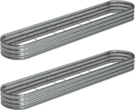 12x2x1ft(2 Pack) Oval Galvanized Raised Garden Bed,Outdoor Planter Box Metal Patio Kit Planting Bed for Vegetables Flowers and Succulents