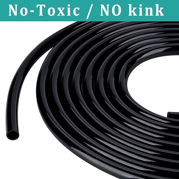 3/4" id - 25ft Black Vinyl Tubing Flexible PVC Tube Hybrid Hose Transfer Water Fuel Gas for Pond Fountain Garden Waterfall, Durable and Safe, with 2 Hose Clamps