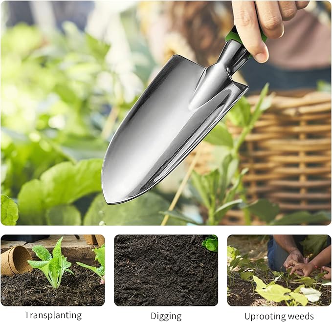 Gardening Hand Tool Set 3 Pack - MDSXO Heavy Duty Gardening Kit with Non-Slip Soft Ergonomic Handle, Great Garden Gift for Women Men[Stainless Steel]