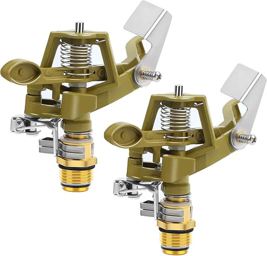 2 Pieces 1/2 Inch Brass Impact Sprinkler, Heavy Duty Sprinkler Head with Nozzles, Adjustable 0-360 Degrees Watering Sprinklers for Yard, Lawn and Grass Irrigation