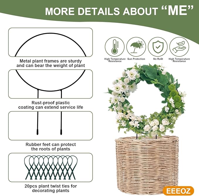 8 Pack Circle Trellis for Climbing Plants Indoor,13" Plants Climbing Holder Rack with 20 Plant Twist Tie for Potted Plants Flowers Indoor,Small House Plant Trellis for Flower Plant Support