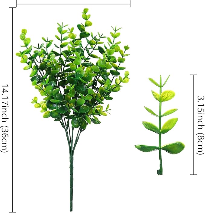 Artificial Plants Flowers Grass Shrubs 8 Pack No Fade Faux Plastic Flowers Outdoor for Farmhouse Garden Porch Patio Indoor Wedding Decoration Greenery Fake Plants uv Resistant (1#Green)