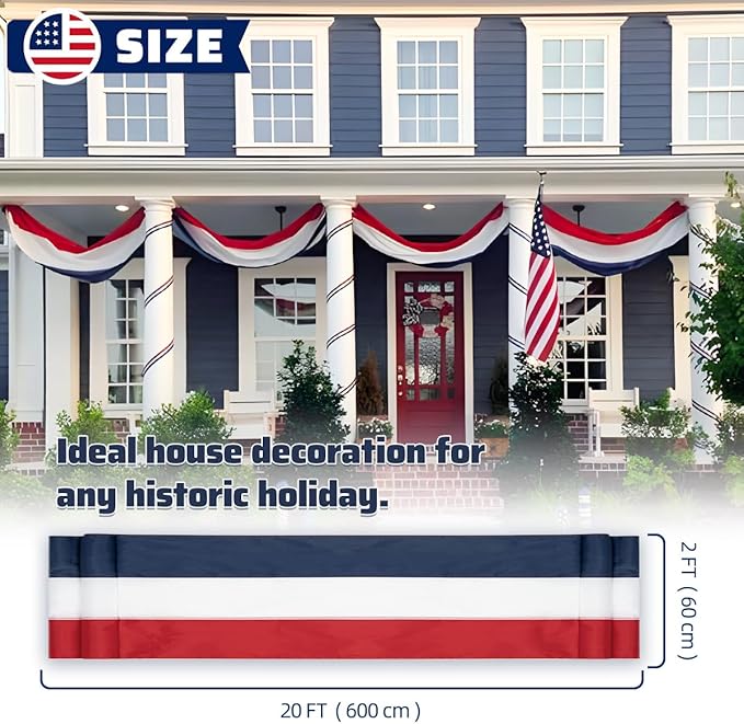 4Pack American Bunting Flag 2" x 20Ft Red, White & Blue Stripe Banner USA Patriotic Bunting Flags 4th of July Decoration for Outside Porch
