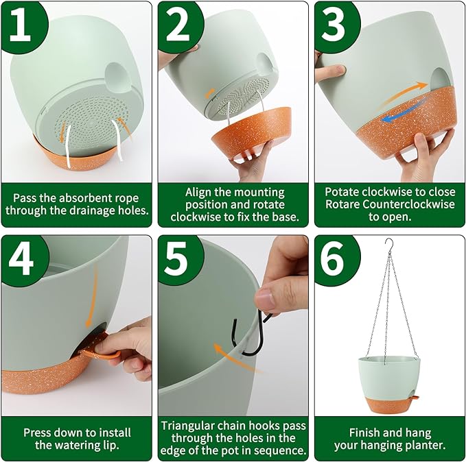 GARDIFE Large Hanging Planter, 12 inch Hanging planters for Indoor. Outdoor Plants, Self Watering Plant Pot, Plant Hanger, Green