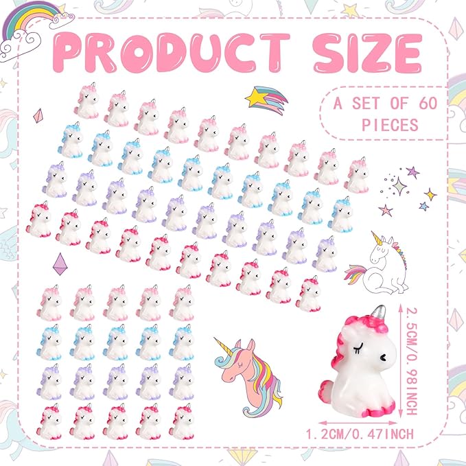 Barydat 60 Pcs Micro Unicorn Miniature Figurines Garden Moss Landscape Mini Resin Animals Unicorn Cake Topper DIY Terrarium Crafts Ornament Accessories for Home Dollhouse Decoration, 4 Colors