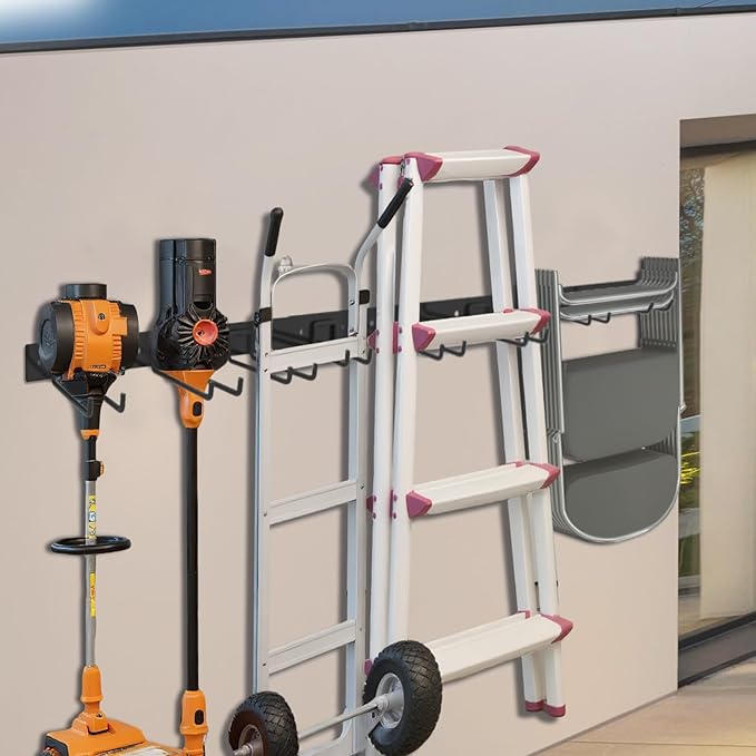 Garage Tool Organizer Wall Mount, 2Pack Folding Chair Storage Rack, Heavy Duty Garden Tool Holder for Hanging Shovel Rake Broom Ladder