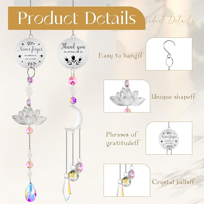 6 Pcs Thank You Gifts for Women Crystal Suncatcher Thank You with Engraved Message Hanging Sun Catcher Ornament for Windows Friend Teacher Coworkers Appreciation Christmas Gratitude Gift