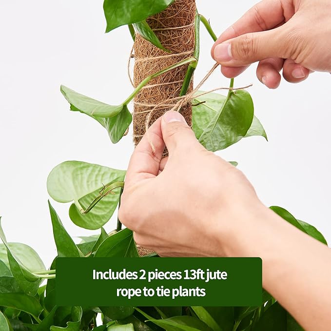 6 Pcs Moss Pole Extending to 68 Inches for Plants Monstera, Plant Support Stakes for Indoor Climbing Plants Grow Upwards, with 65ft Twist Ties, 13ft Jute Rope, 6.5ft Hook-and-Loop Strip