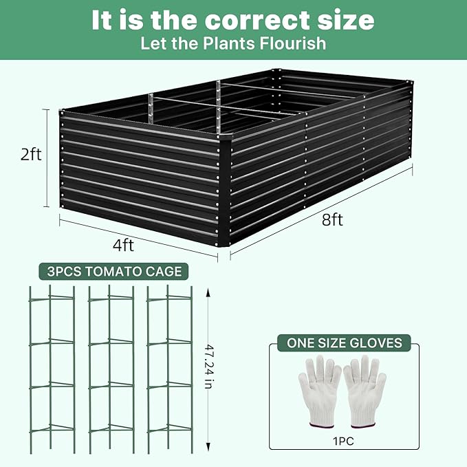 8×4×2ft Galvanized Metal Raised Garden Bed, Metal Planter Kit Box Outdoor for Deep-Rooted Vegetables, Flowers, Green and Herbs