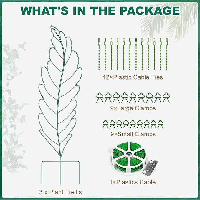 3 Pack Metal Garden Trellis for Climbing Plants,Green Metal Garden Trellis for Vines Plant Rose Vegetable Support,Large Decorative Outdoor Trellis