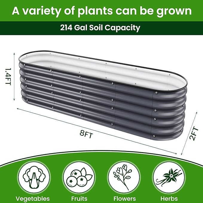 17" Tall Raised Garden Beds Outdoor - Galvanized Aluminum-Magnesium Stainless Steel Durable Metal Planter Box for Growing Plants, Vegetables, Flowers, Fruits (Deep Grey)