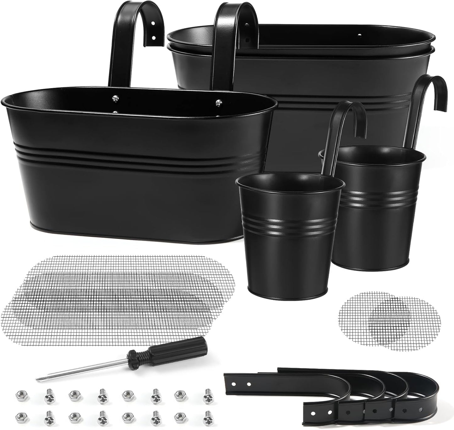 5 Pcs Hanging Planter Railing Planter Box Metal Iron Window Boxes Planters for Outdoor Plants Balcony Planter Fence Planters with Detachable Hooks for Herb Garden Planter Outdoor(Matte Black)