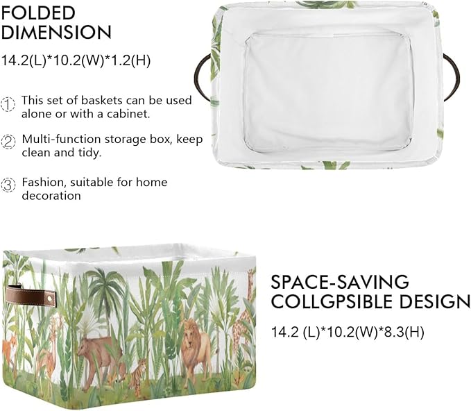 Animal Rectangular Storage Basket Organizer Bin Shelf Baskets For Home Office Dorm Lions Tigers Bears Giraffes Forests