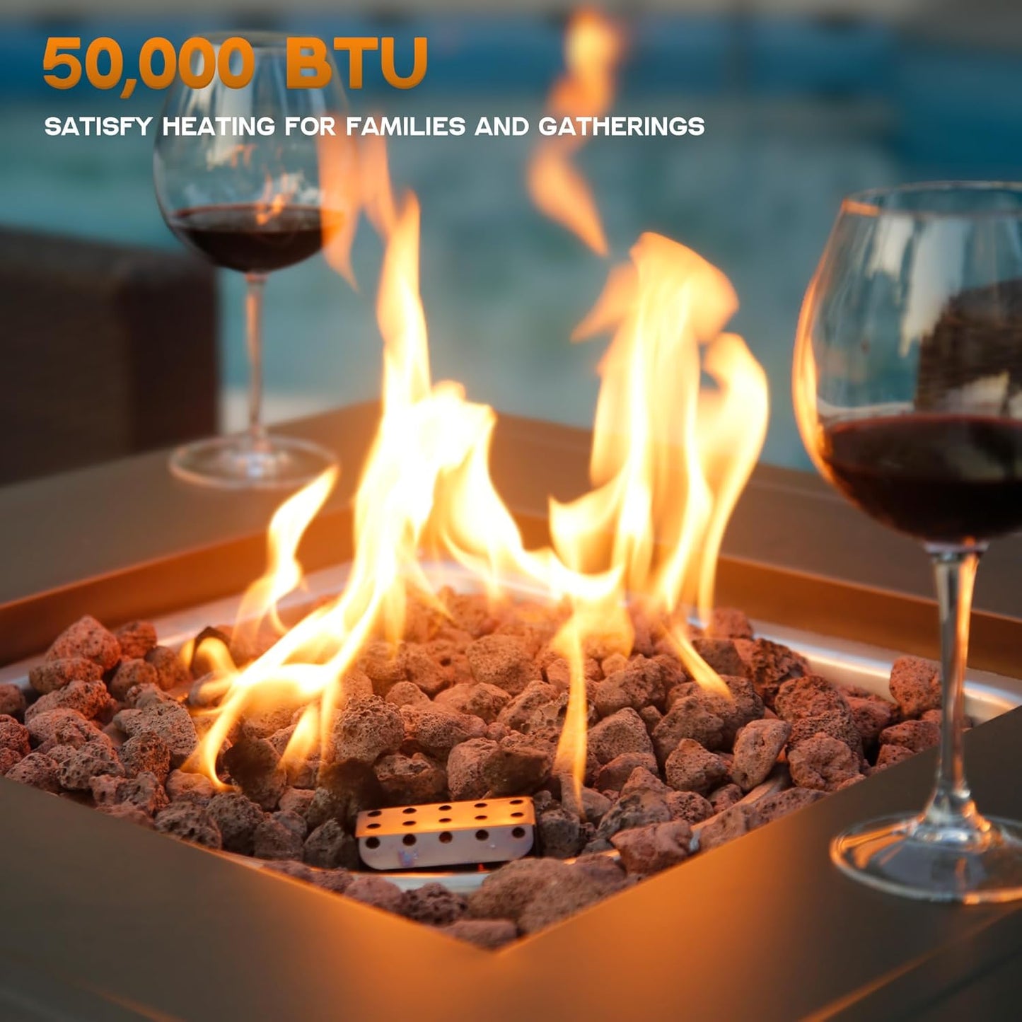BALI OUTDOORS 50,000 BTU Propane Fire Pit Outdoor, 28 inch Propane Fire Pit Table Square, Gas Firepits for Outside Patio, Garden, Backyard