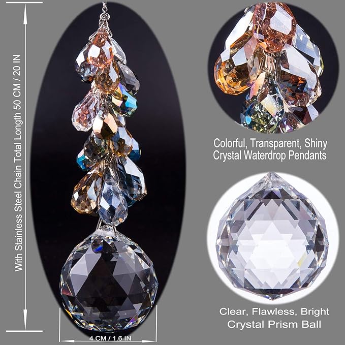 40mm Crystals Ball Prisms Suncatcher Hanging Ornament Chakra Crystals Rainbow Maker with Colors Crystal Pendants for Home,Office,Garden Decoration