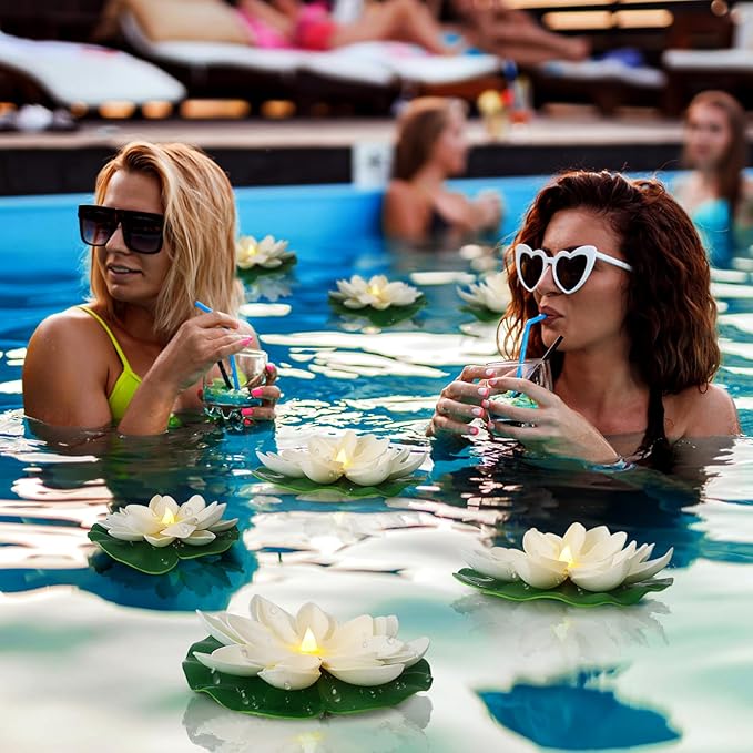 12 PCS Diwali Waterproof Floating Lotus Light - Floating Flower Light Battery Operated Water Activated Warm White Pool Flower Lamp Wedding,Anniversary,Garden Decoration(6Inch & 5Inch)