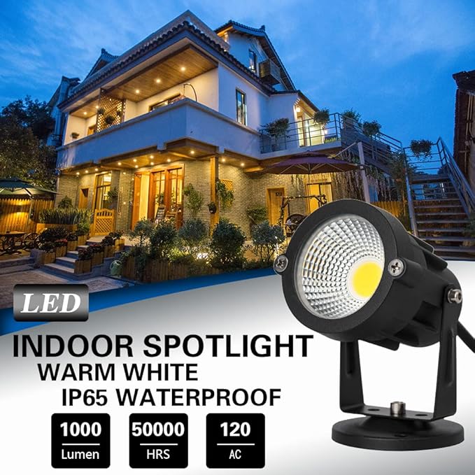 9W LED Landscape Lighting,LED Landscape Spotlight Outdoor for Flag Pole Light,Plug in Landscape Lights Warm White for Garden Decorative Lamp 6FT Cord US 3 Prong (Base,Stake Included) 2Pack