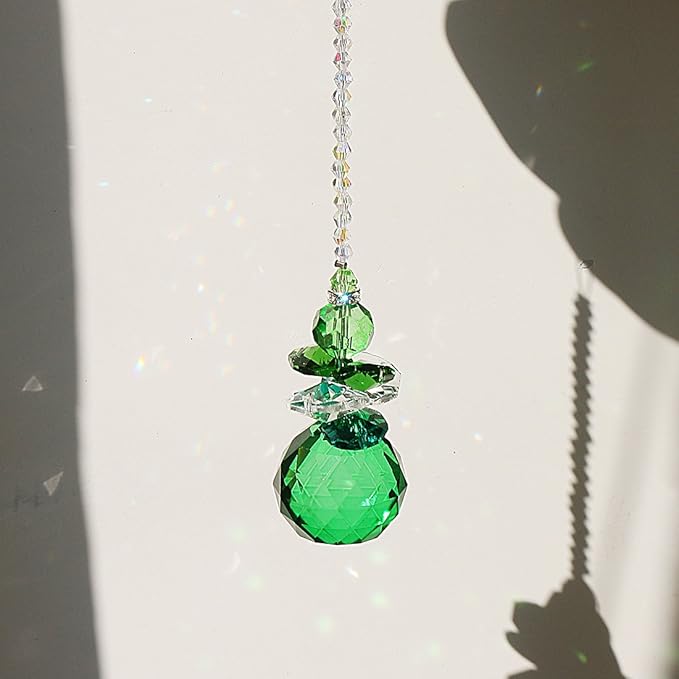 H&D Hanging Crystal Angel Suncatcher Rainbow Maker Guardian Angel Ornament for Home Window Decor (Green)