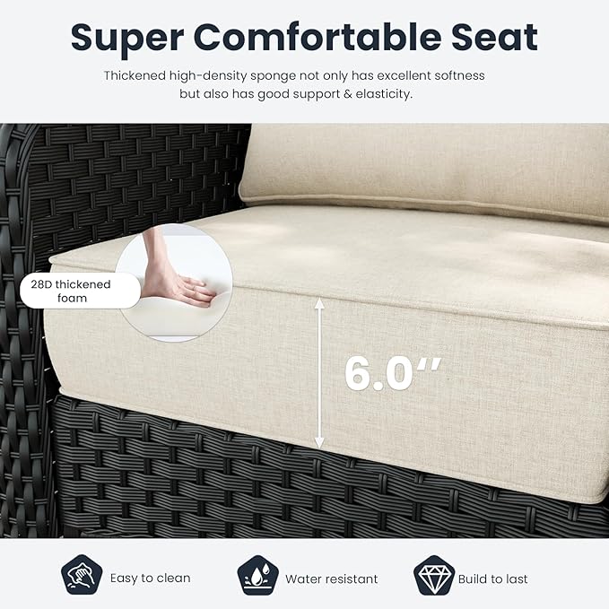 3 Pieces Outdoor Patio Furniture Sets with Rocking Swivel Chairs with 6-inch Thick Cushion and Side Table for Deck Lawn