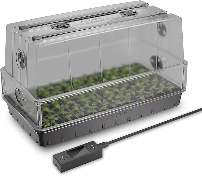 AC Infinity Heavy Duty 3mm Thick Humidity Dome with Height Extension, Germination Kit with LED Grow Light Bars, Sturdy Drip Tray, 6x12 Cell Tray for Indoor Gardening, Seed Starting, Cloning Plants