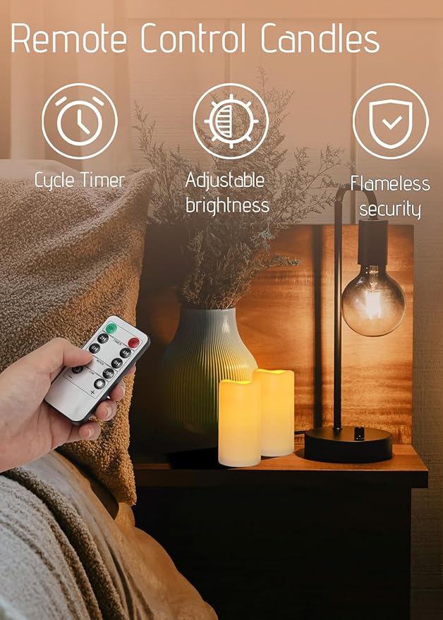 15Pack Waterproof Flameless Remote Control Candles (D3''*H5.5''） Battery Operated Flickering LED Pillar Candle，plastic with 10-Key 24Hours Timer for Outdoor/Indoor Party Garden Lanterns Porch Ivory