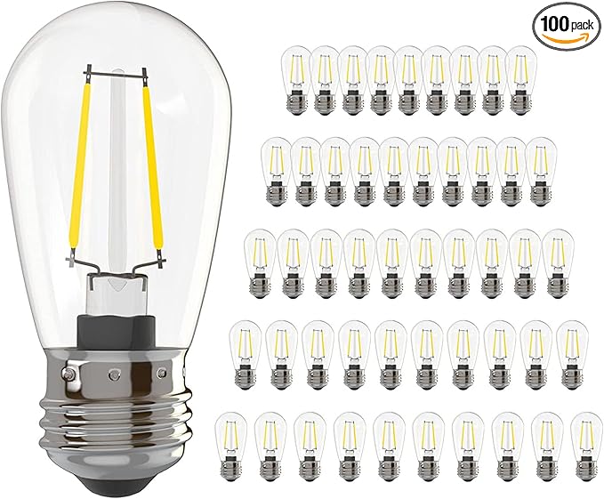 Banord Outdoor String Lights Vintage LED Filament Bulb, Shatterproof E26 Screw Base Edison LED Light Bulbs for Indoor & Outdoor Use 100 Pack