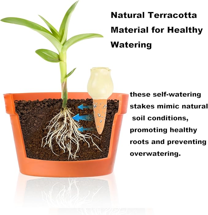 4-Pack Terracotta Self-Watering Spikes,Self Watering Planter Insert,Plant Watering Spikes,Plant Watering Globes,Automatic Slow Release Irrigation for Indoor and Outdoor Plants