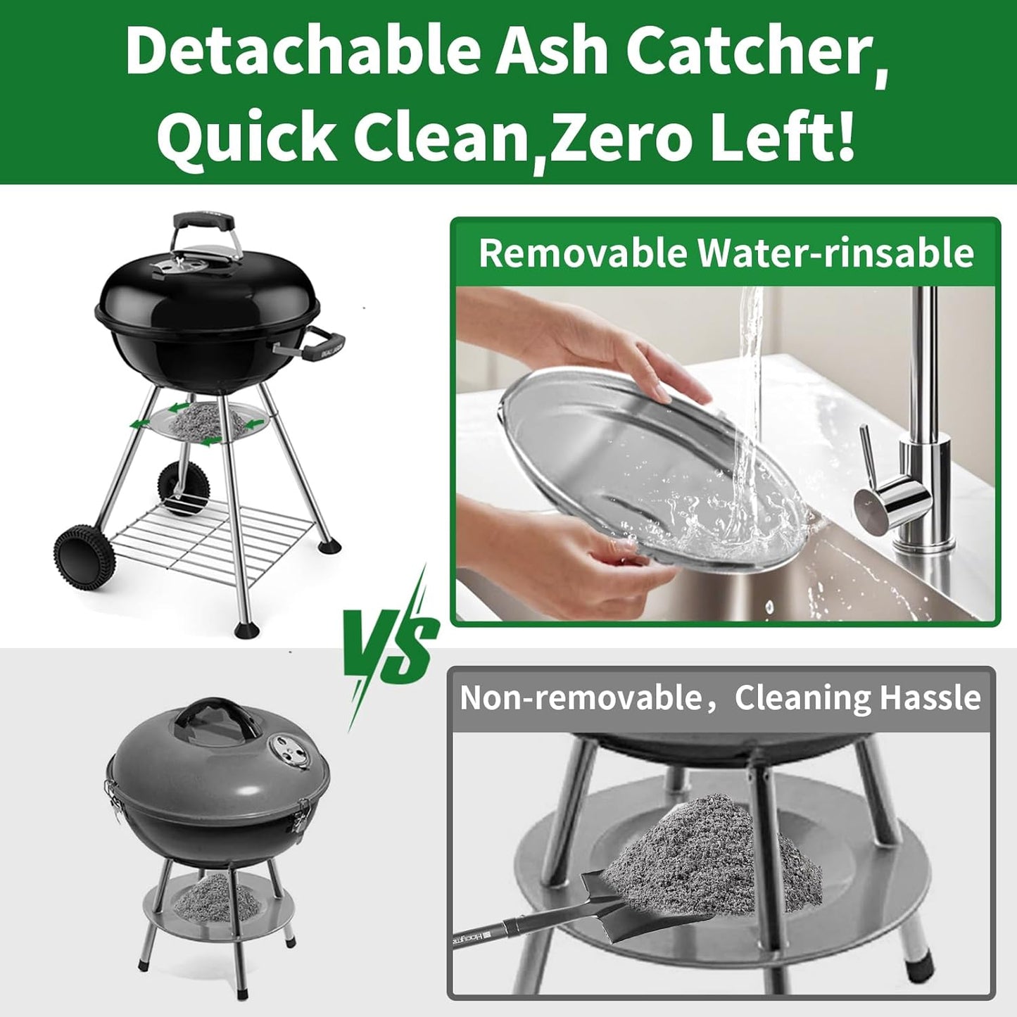 BEAU JARDIN Charcoal Grill 18 Inch for Outdoor Cooking BBQ Barbecue Coal Kettle Bowl Grill Portable Heavy Duty Round with Wheels Grilling for Tailgating Patio Backyard Camping Black BG4691