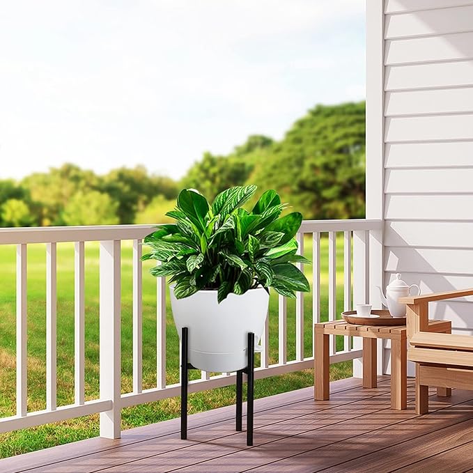 12inch Self Watering Pots, Plastic Planters with Mesh Drainage Holes and Deep Reservoir for Indoor Outdoor Garden Plants and Flowers, White